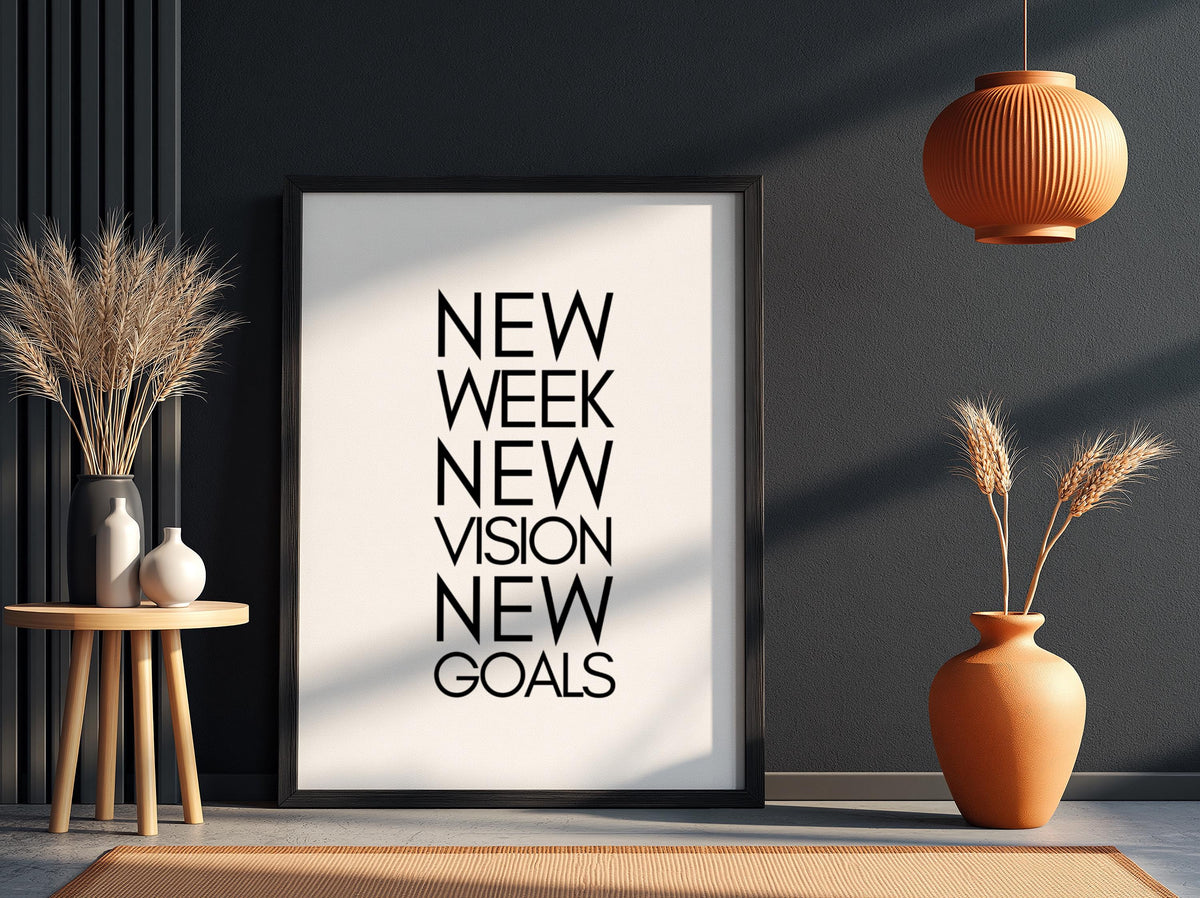 New Week Vision Goals Poster | White Minimalist Wall Art Print | Weekly Motivation & Goal Setting Decor | Clean Typography Design