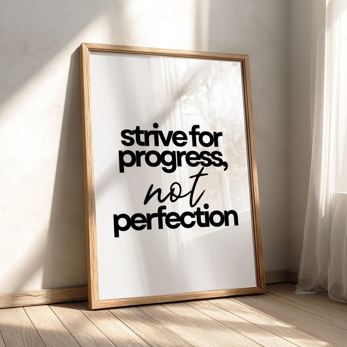 Not Perfection Poster | White Minimalist Wall Art Print | Growth Mindset Motivation Quote | Clean Typography Decor