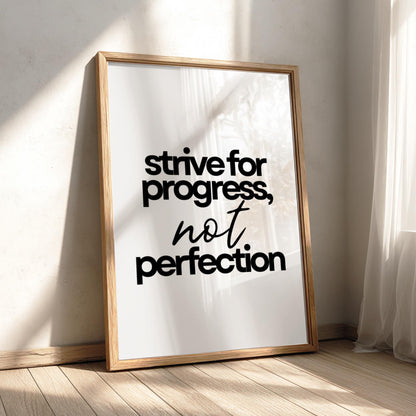 Not Perfection Poster | White Minimalist Wall Art Print | Growth Mindset Motivation Quote | Clean Typography Decor