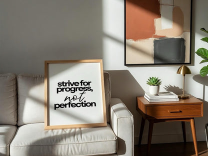 Not Perfection Poster | White Minimalist Wall Art Print | Growth Mindset Motivation Quote | Clean Typography Decor
