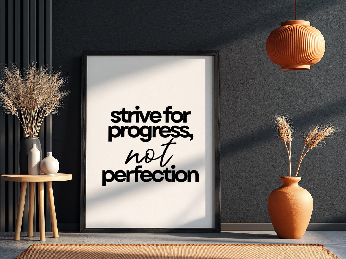 Not Perfection Poster | White Minimalist Wall Art Print | Growth Mindset Motivation Quote | Clean Typography Decor
