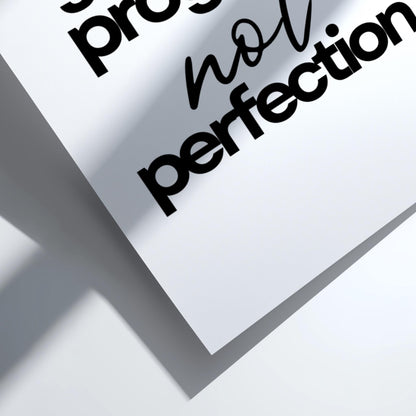 Not Perfection Poster | White Minimalist Wall Art Print | Growth Mindset Motivation Quote | Clean Typography Decor