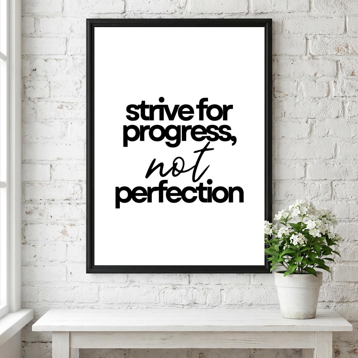 Not Perfection Poster | White Minimalist Wall Art Print | Growth Mindset Motivation Quote | Clean Typography Decor