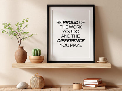 Proud Difference Poster | White Minimalist Wall Art Print | Motivational Quote | Identity & Mindset Decor | Clean Typography Design