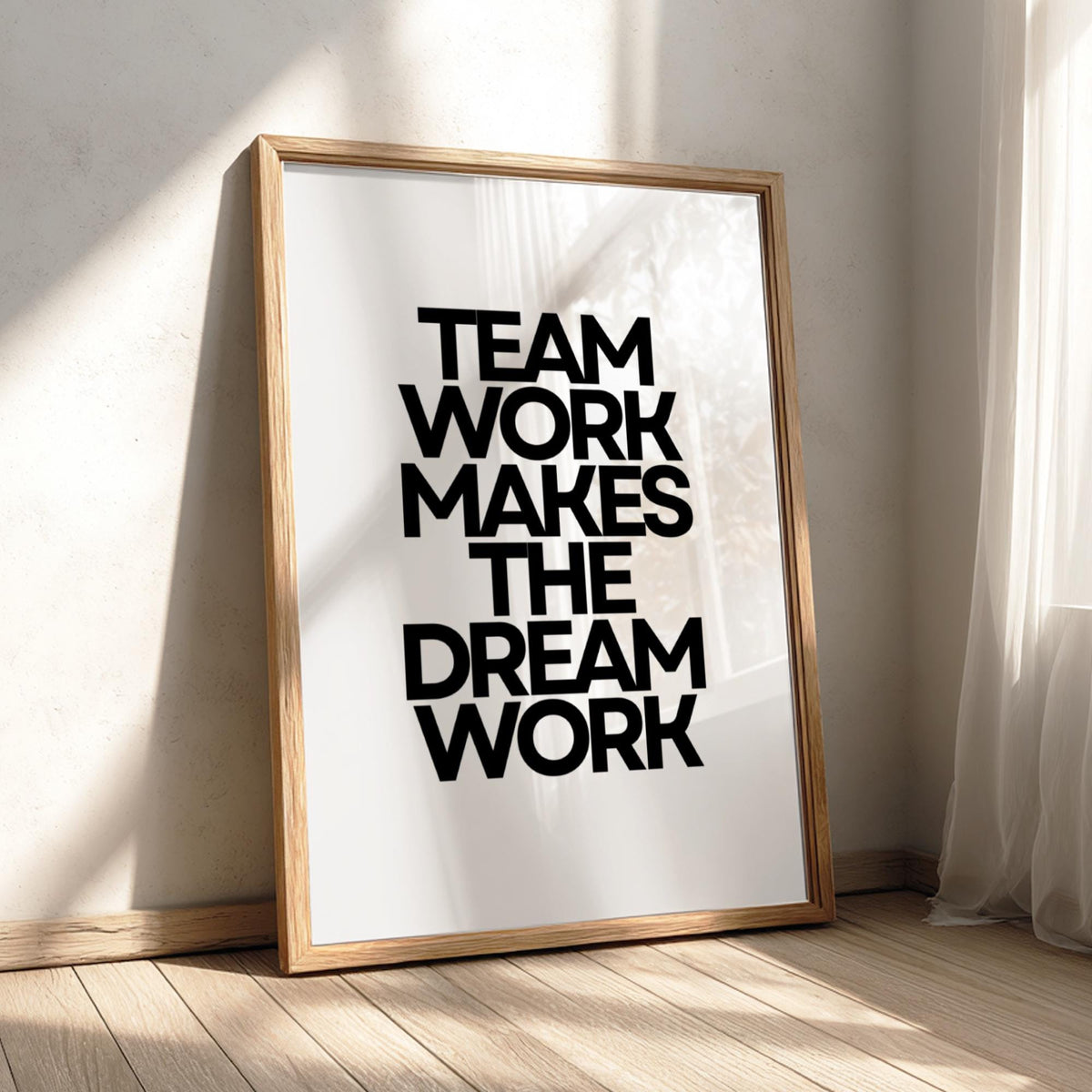 Team Work Poster | White Minimalist Wall Art Print | Motivational Quote | Collaboration & Leadership Decor | Clean Typography Design