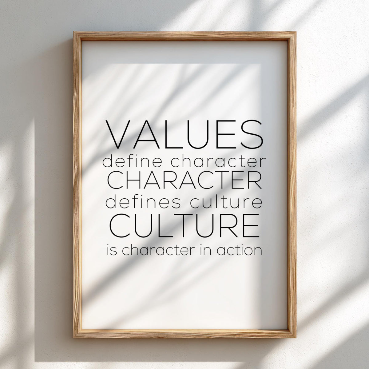 Values Character Culture Poster | White Minimalist Wall Art Print | Motivational Quote | Leadership & Identity Decor