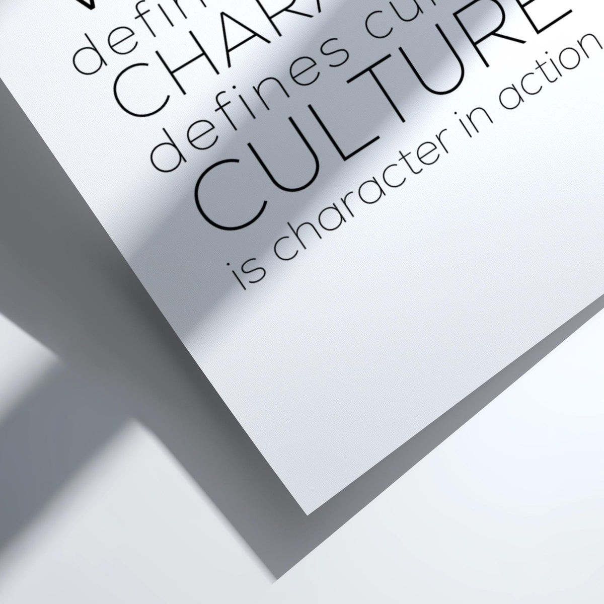 Values Character Culture Poster | White Minimalist Wall Art Print | Motivational Quote | Leadership & Identity Decor