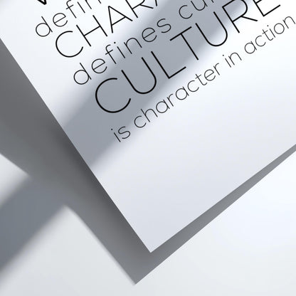 Values Character Culture Poster | White Minimalist Wall Art Print | Motivational Quote | Leadership & Identity Decor