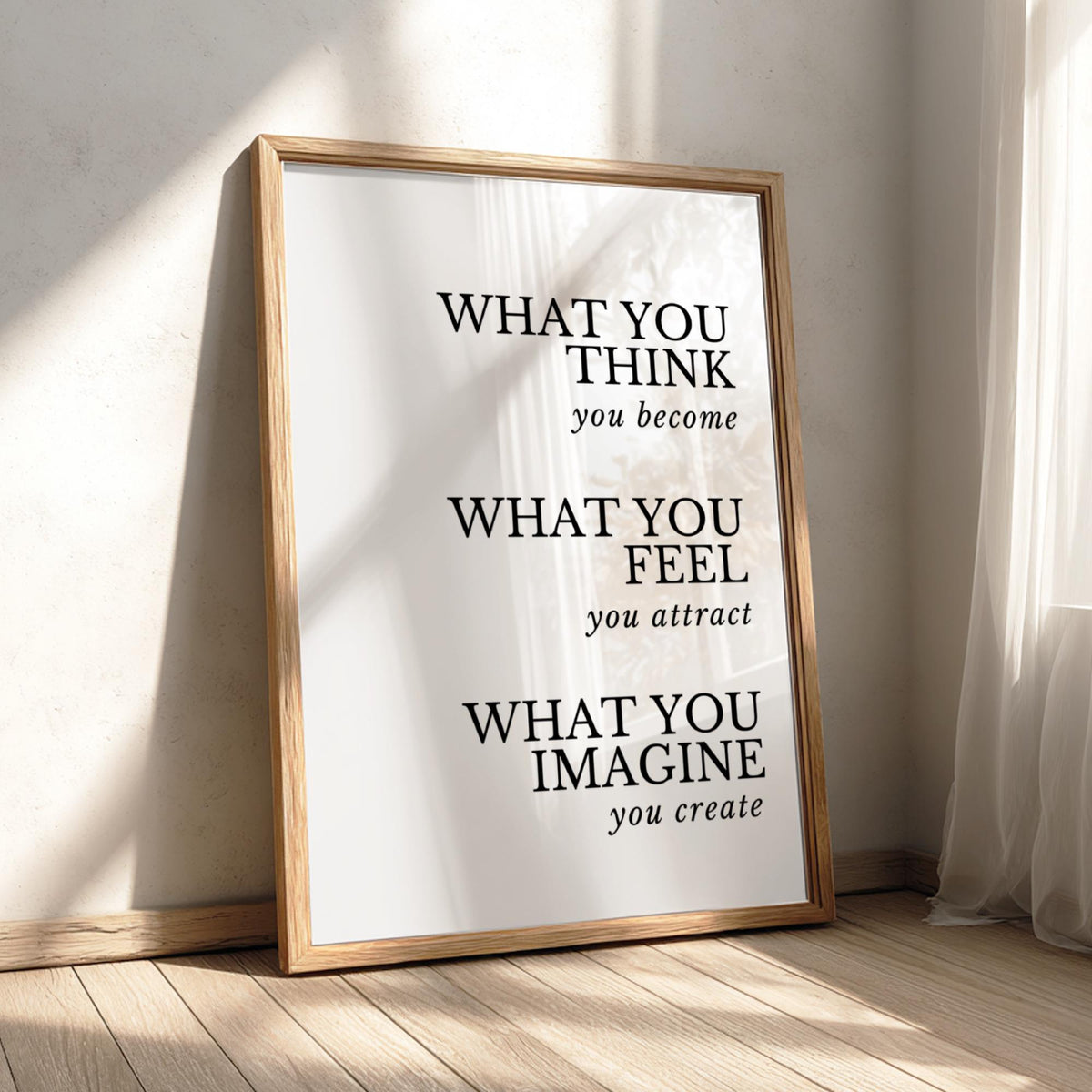 What You Think You Become Poster | White Minimalist Wall Art Print | Motivational Quote | Mindset & Self Growth Decor