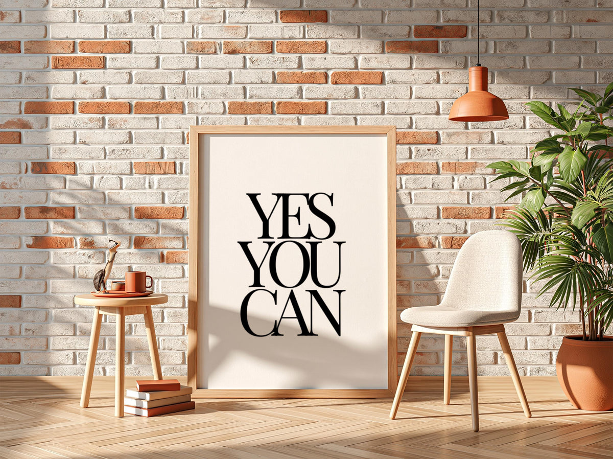 Yes You Can Poster | White Minimalist Wall Art Print | Motivational Quote | Confidence & Mindset Decor | Clean Typography Design