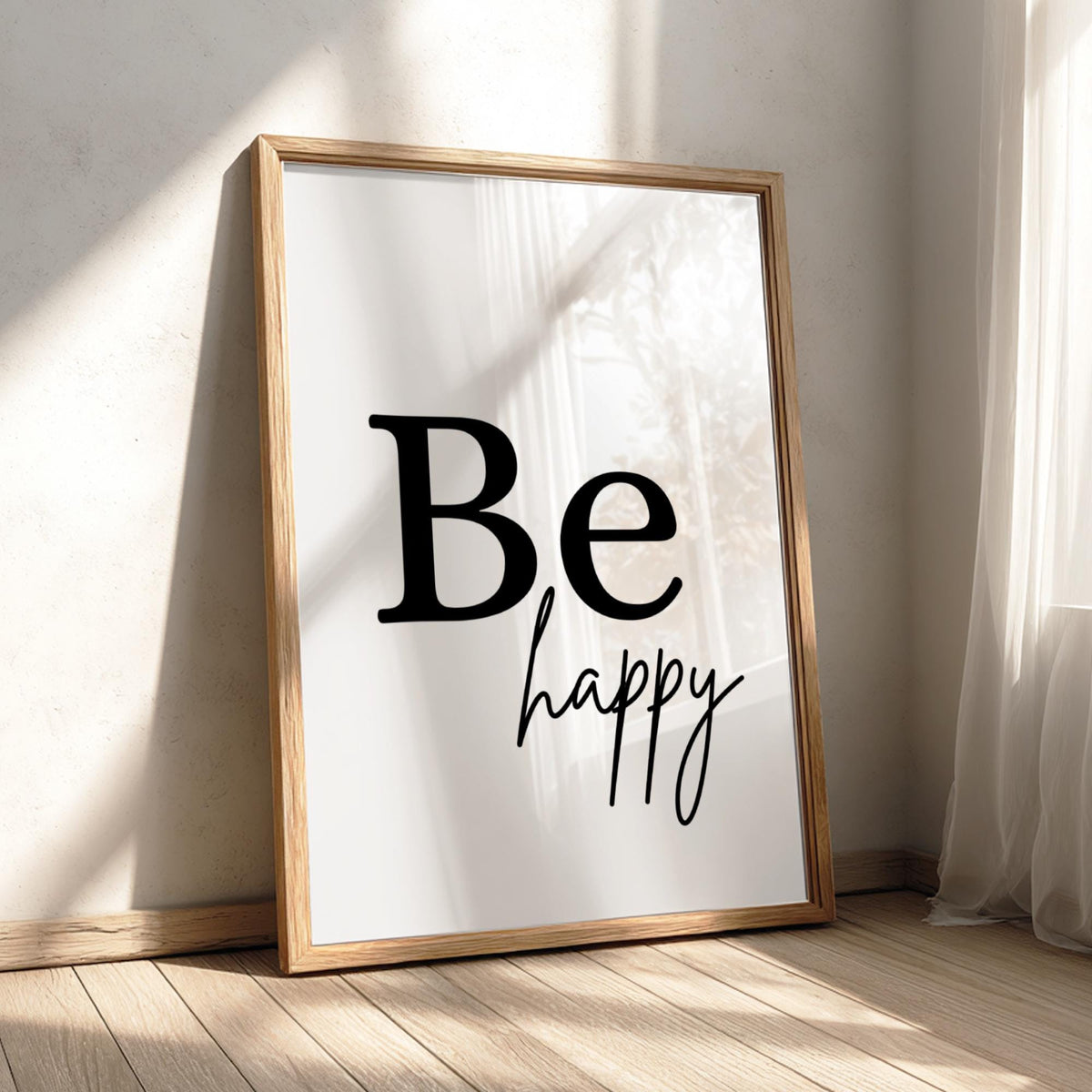 Be Happy Poster | Minimalist Wall Art Print | Modern Typography Quote | Neutral Home Decor | Scandinavian Style Artwork
