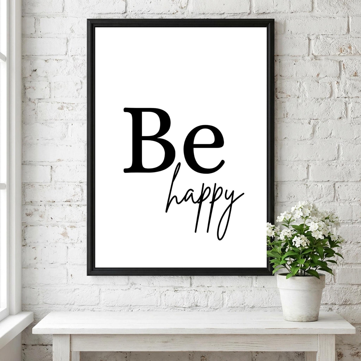 Be Happy Poster | Minimalist Wall Art Print | Modern Typography Quote | Neutral Home Decor | Scandinavian Style Artwork