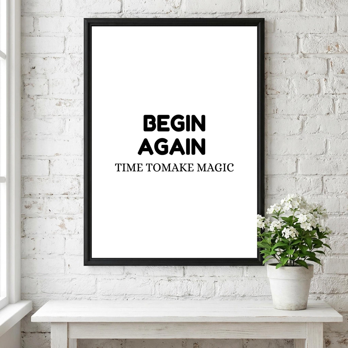 Begin Again Poster | Minimalist Wall Art Print | Modern Typography Quote | Scandinavian Home Decor | Neutral Inspirational Art