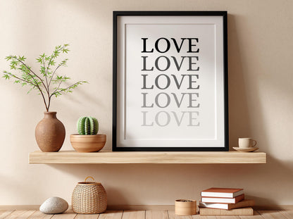 Love Poster | Minimalist Wall Art Print | Modern Typography Quote | Romantic Home Decor | Scandinavian Style Artwork