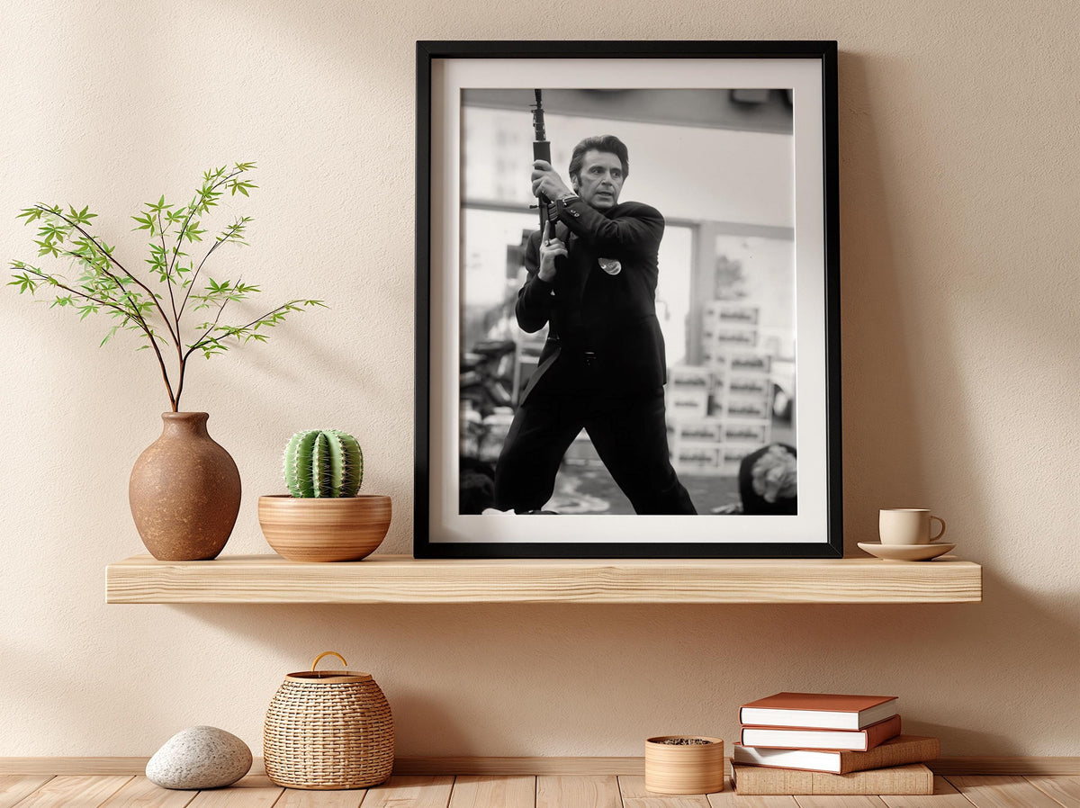 Vintage Detective Shootout Poster | Black and White Photography Print | Classic Crime Cinema Wall Art | Monochrome Photo Decor