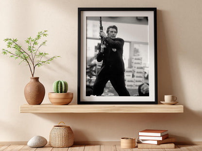 Vintage Detective Shootout Poster | Black and White Photography Print | Classic Crime Cinema Wall Art | Monochrome Photo Decor
