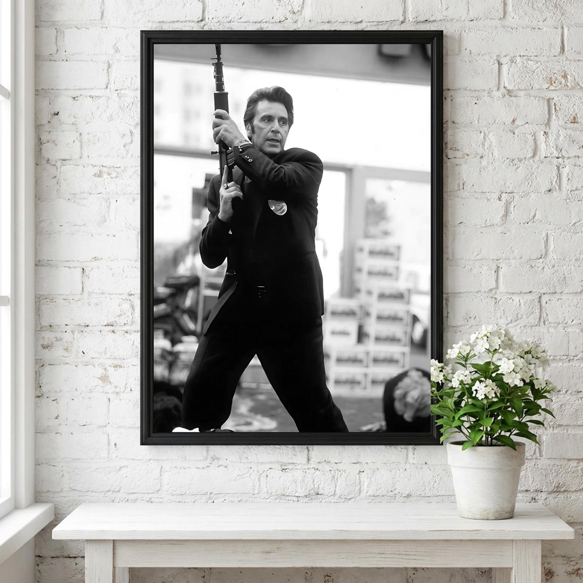 Vintage Detective Shootout Poster | Black and White Photography Print | Classic Crime Cinema Wall Art | Monochrome Photo Decor