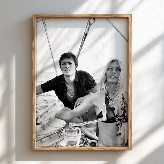 Vintage Couple Sailing Poster | Black and White Photography Print | Retro Coastal Wall Art | Classic Lifestyle Photo Decor