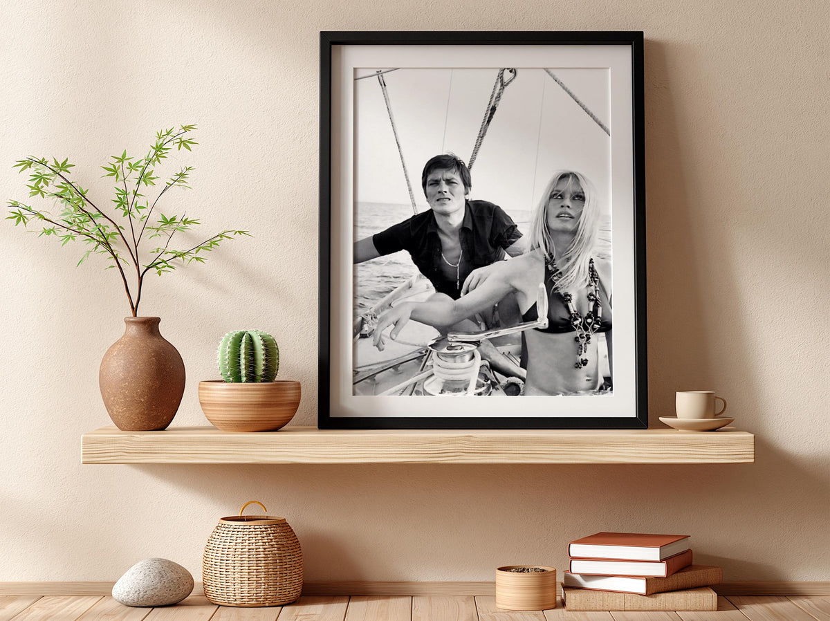 Vintage Couple Sailing Poster | Black and White Photography Print | Retro Coastal Wall Art | Classic Lifestyle Photo Decor