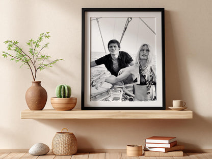 Vintage Couple Sailing Poster | Black and White Photography Print | Retro Coastal Wall Art | Classic Lifestyle Photo Decor