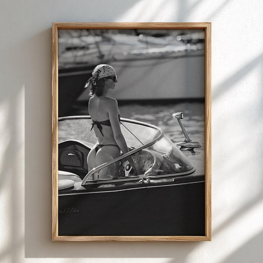 Bikini Yacht Deck View Poster | Black and White Photography Print | Luxury Summer Wall Art | Coastal Lifestyle Decor