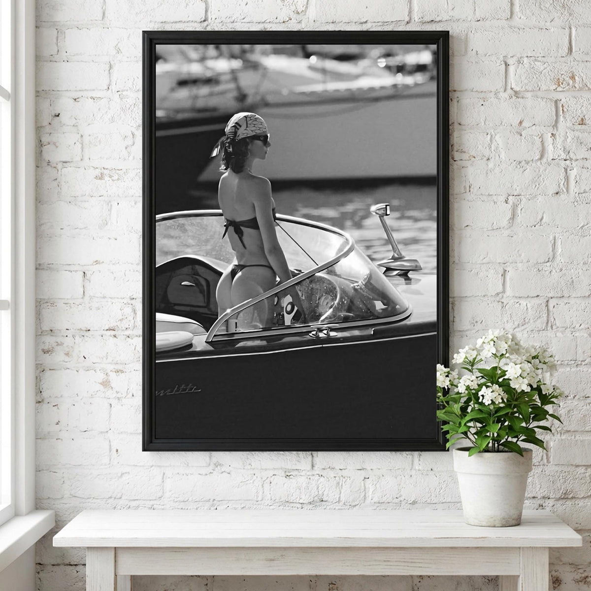 Bikini Yacht Deck View Poster | Black and White Photography Print | Luxury Summer Wall Art | Coastal Lifestyle Decor