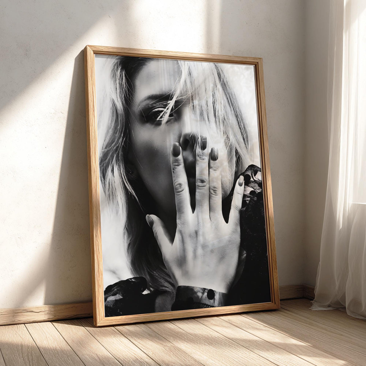 Blonde Portrait Hand On Face Poster | Black and White Photography Print | Elegant Female Portrait | Modern Monochrome Wall Art