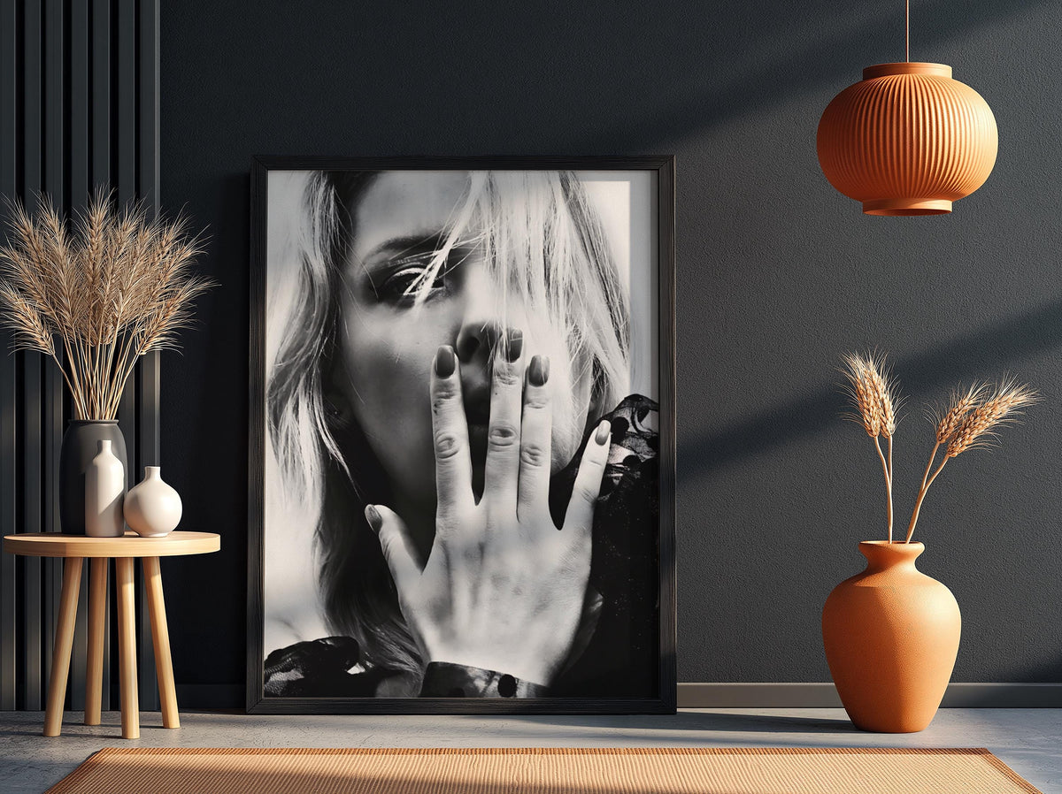 Blonde Portrait Hand On Face Poster | Black and White Photography Print | Elegant Female Portrait | Modern Monochrome Wall Art
