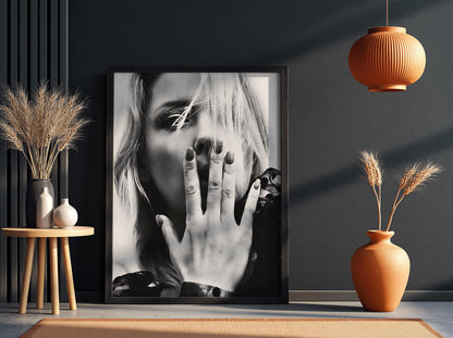Blonde Portrait Hand On Face Poster | Black and White Photography Print | Elegant Female Portrait | Modern Monochrome Wall Art