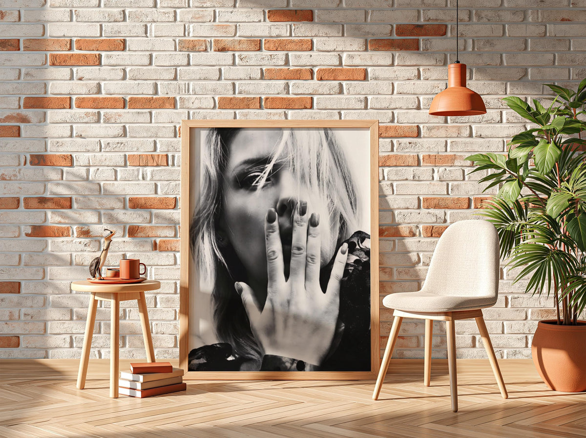Blonde Portrait Hand On Face Poster | Black and White Photography Print | Elegant Female Portrait | Modern Monochrome Wall Art