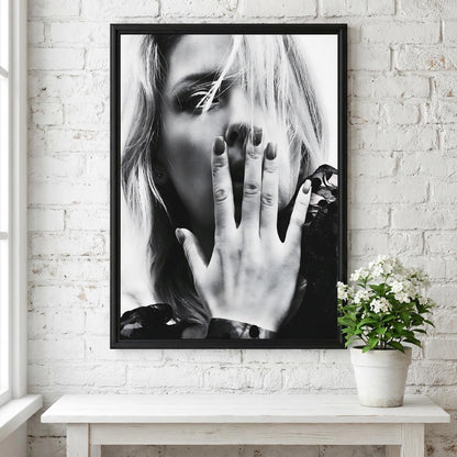 Blonde Portrait Hand On Face Poster | Black and White Photography Print | Elegant Female Portrait | Modern Monochrome Wall Art