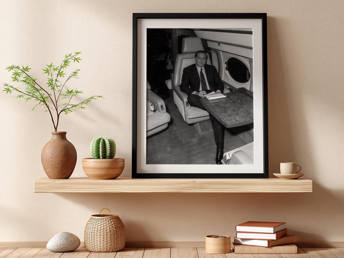Businessman Private Jet Seat Poster | Black and White Photography Print | Luxury Lifestyle Wall Art | Modern Success Decor