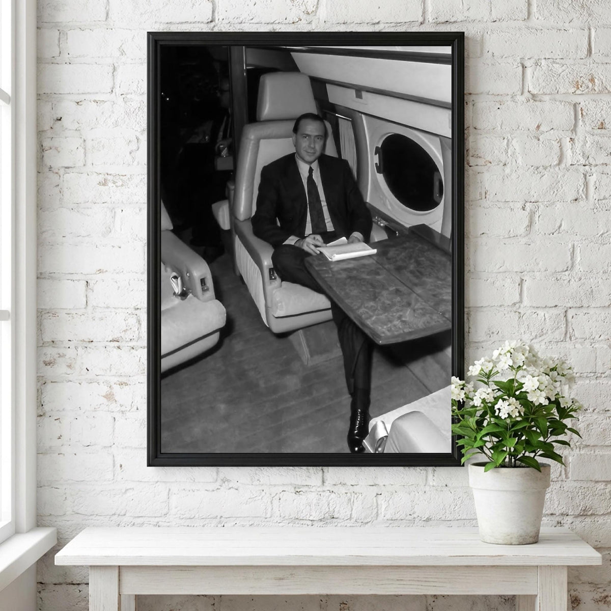 Businessman Private Jet Seat Poster | Black and White Photography Print | Luxury Lifestyle Wall Art | Modern Success Decor