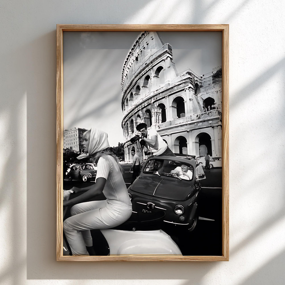 Colosseum Moto Street Scene Poster | Black and White Photography Print | Rome Travel Wall Art | Vintage Italian Lifestyle Decor