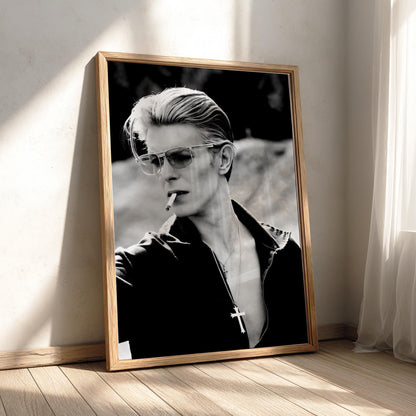David Bowie Pink Sunglasses Portrait Poster | Black and White Photography Print | Iconic Music Wall Art | Vintage Portrait Decor