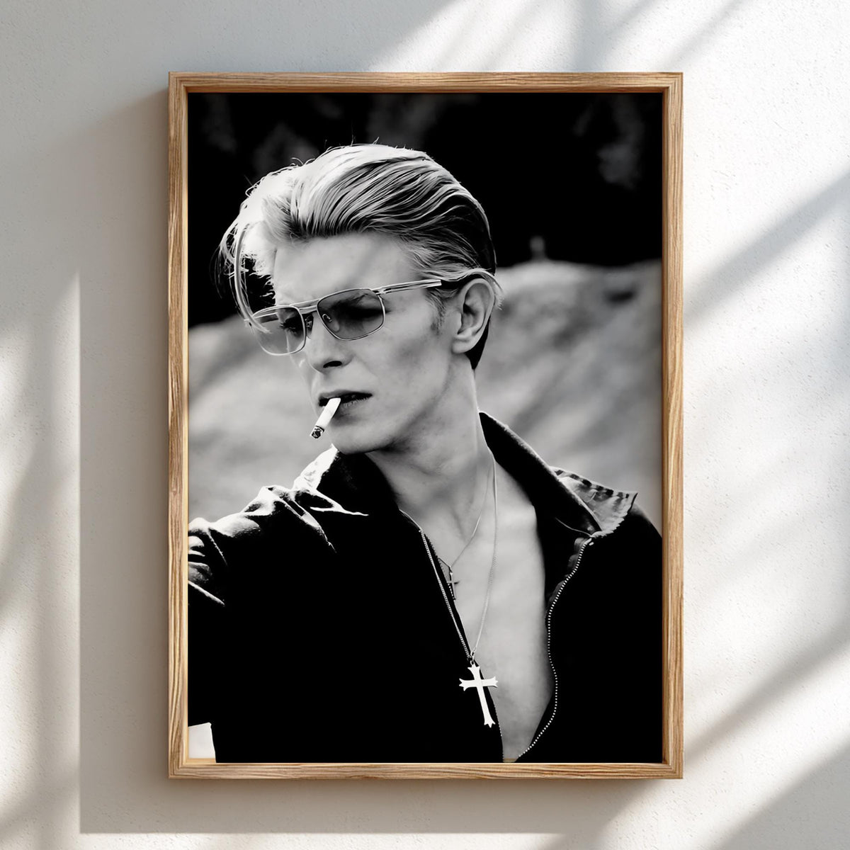 David Bowie Pink Sunglasses Portrait Poster | Black and White Photography Print | Iconic Music Wall Art | Vintage Portrait Decor