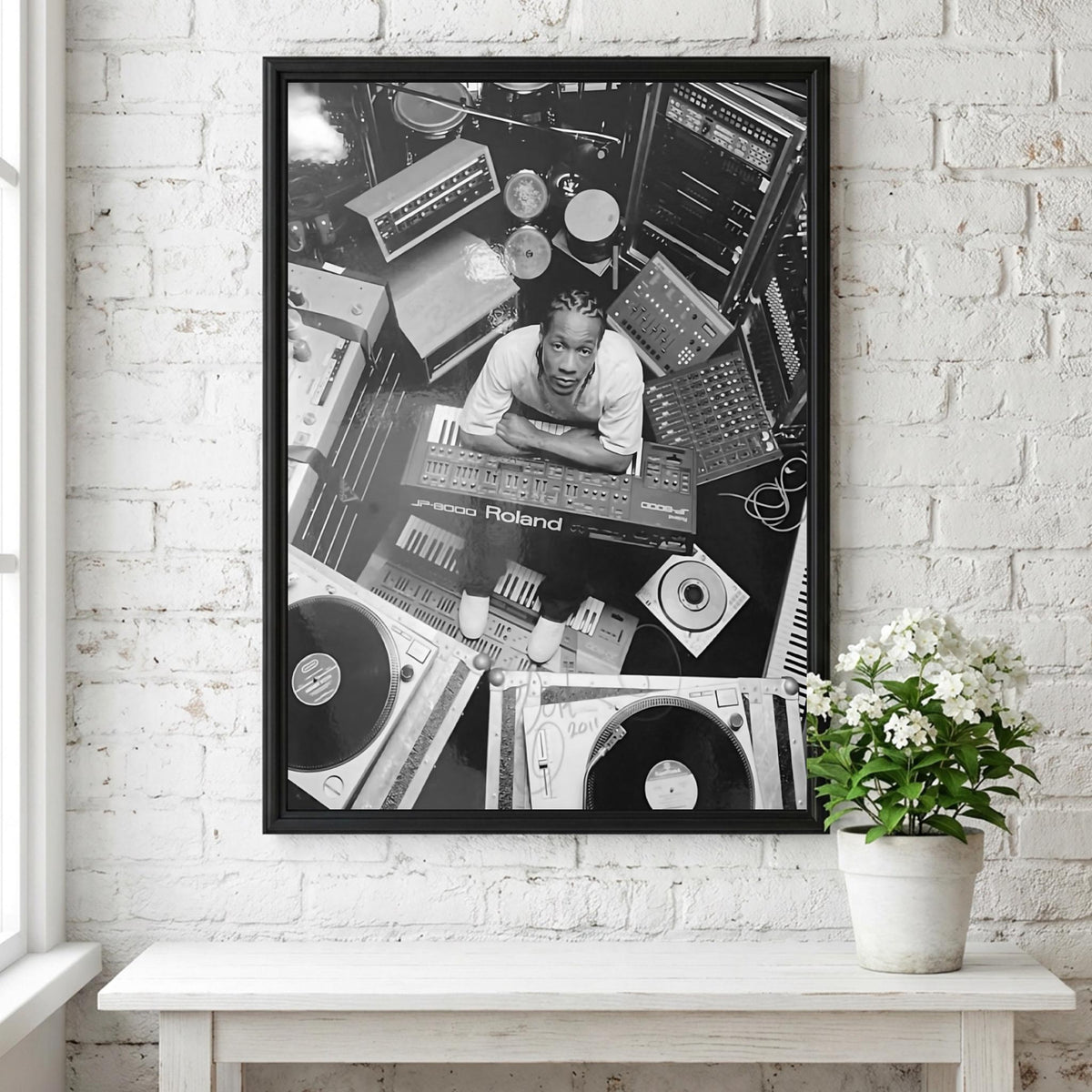DJ Studio Gear Overhead Poster | Black and White Photography Print | Music Studio Wall Art | Modern Audio Decor