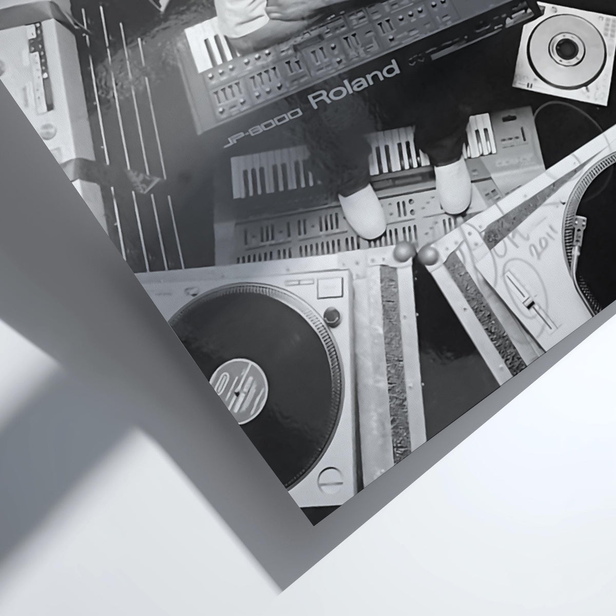 DJ Studio Gear Overhead Poster | Black and White Photography Print | Music Studio Wall Art | Modern Audio Decor