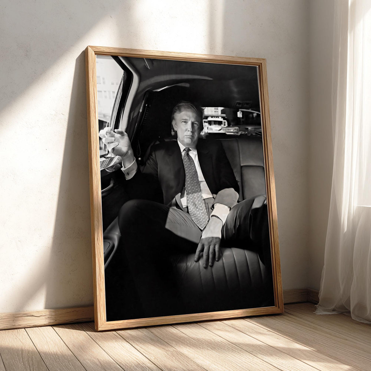 Donald Trump Backseat Limo Portrait Poster | Black and White Photography Print | Luxury Lifestyle Wall Art | Vintage Portrait Decor