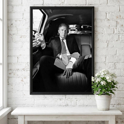 Donald Trump Backseat Limo Portrait Poster | Black and White Photography Print | Luxury Lifestyle Wall Art | Vintage Portrait Decor