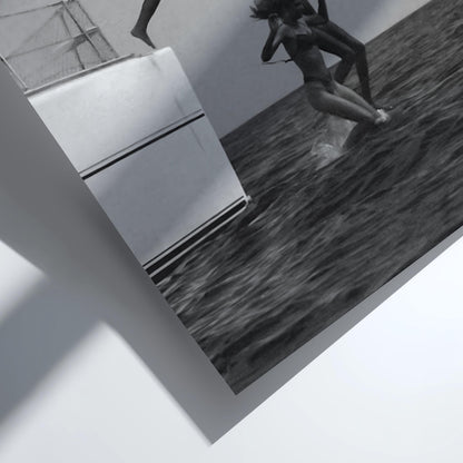 Friends Leaping Off Yacht Poster | Black and White Photography Print | Summer Adventure Wall Art | Ocean Lifestyle Decor