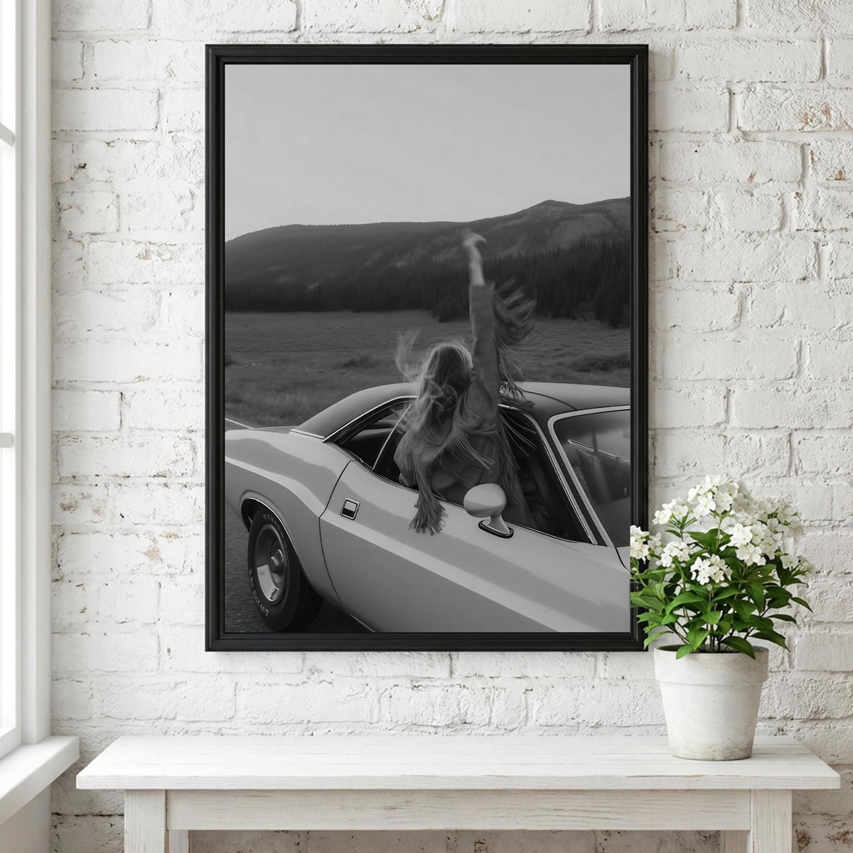 Fringe Jacket Mountain Road Trip Poster | Black and White Photography Print | Western Adventure Wall Art | Vintage Travel Decor