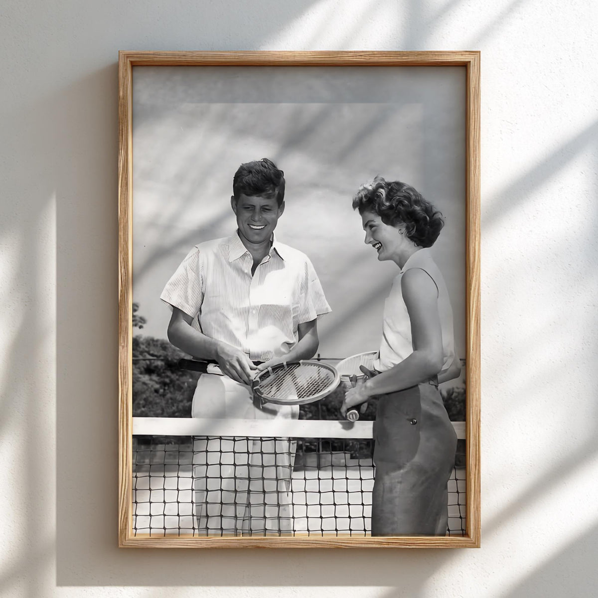 JFK And Jackie Tennis Court Poster | Black and White Photography Print | Vintage Couple Wall Art | Retro Historical Photography