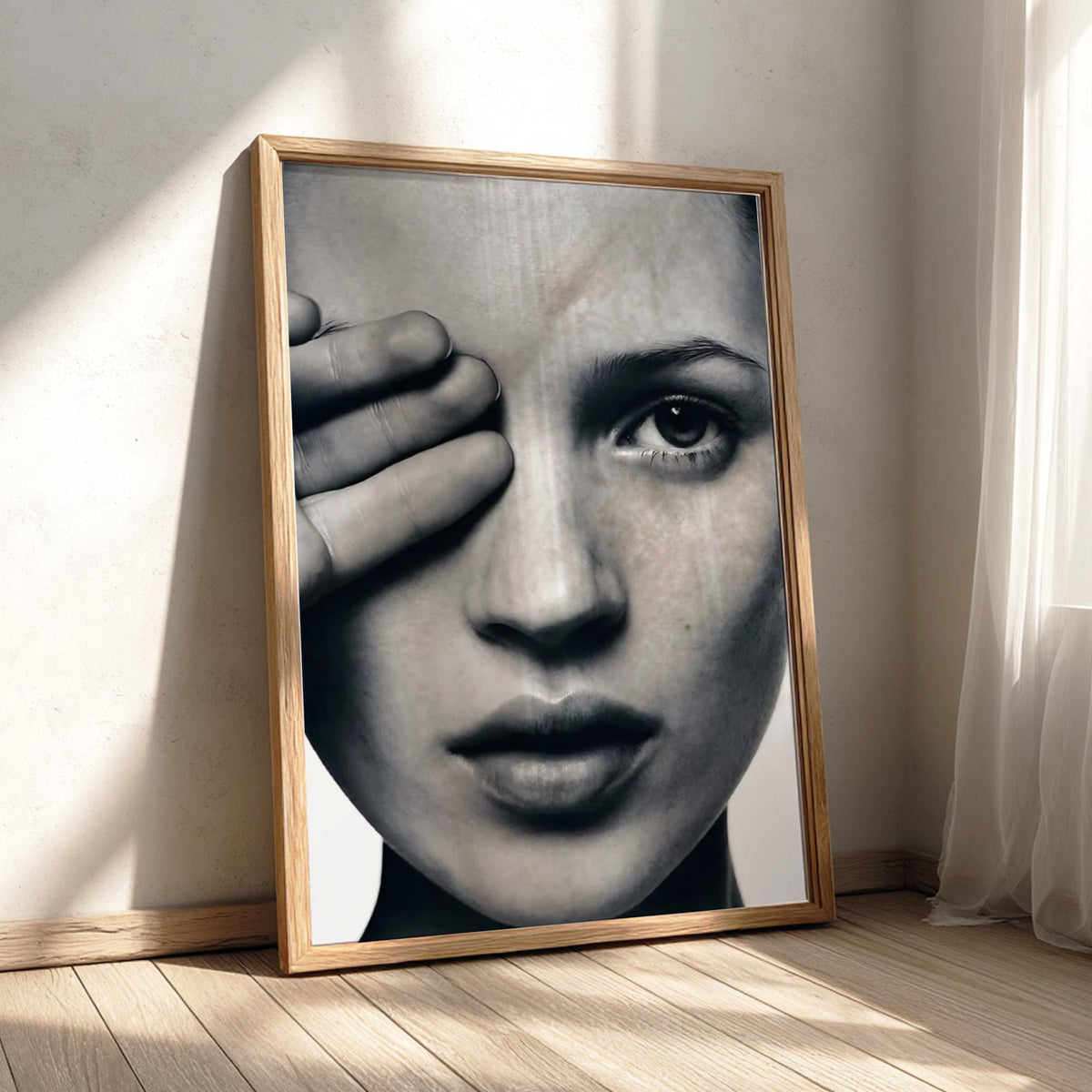 Kate Moss Close Up Portrait Poster | Black and White Photography Print | Vintage Fashion Wall Art | Retro Model Photography Decor