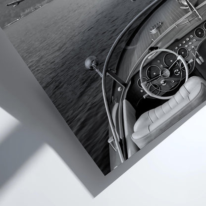 Man Diving Off Vintage Boat Poster | Black and White Photography Print | Retro Ocean Wall Art | Vintage Summer Adventure Decor