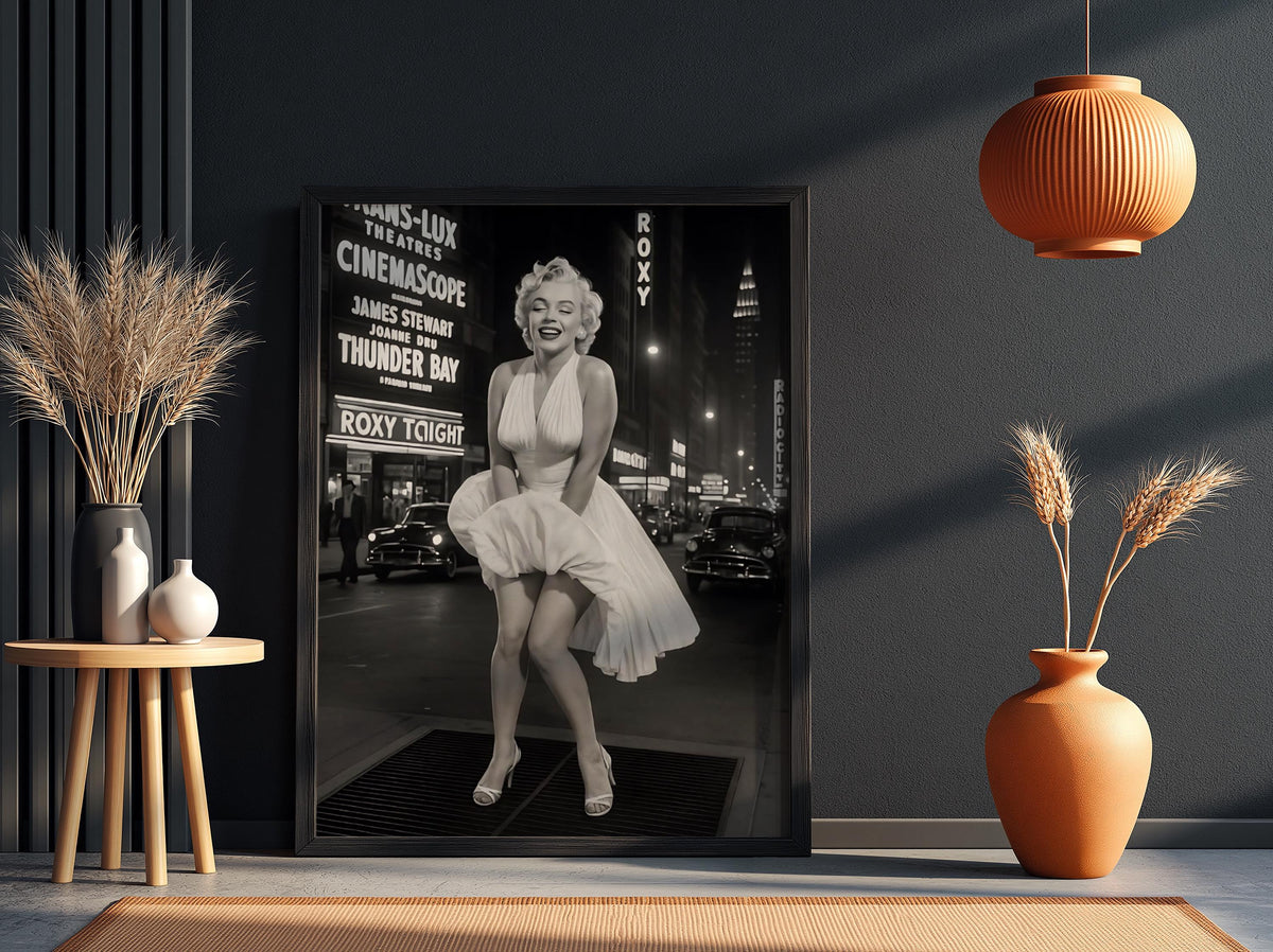 Vintage Marilyn Monroe Subway Scene Poster | Black and White Photography Print | Retro Glamour Wall Art | Classic Fashion Decor