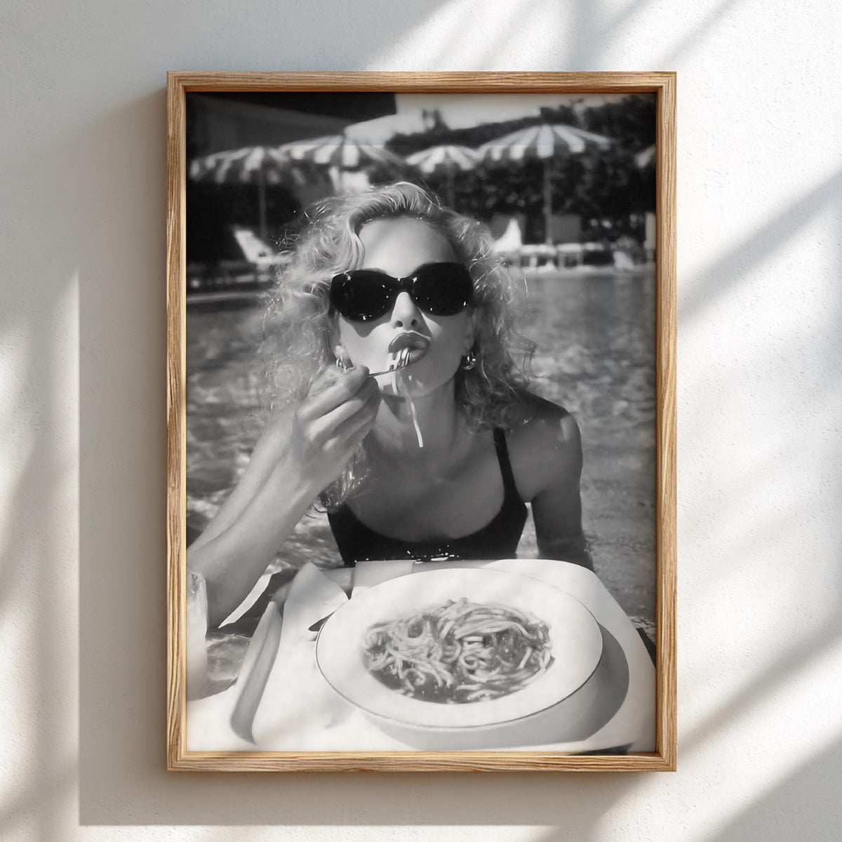 Poolside Spaghetti Diva Poster | Black and White Photography Print | Vintage Summer Wall Art | Retro Glamour Lifestyle Decor