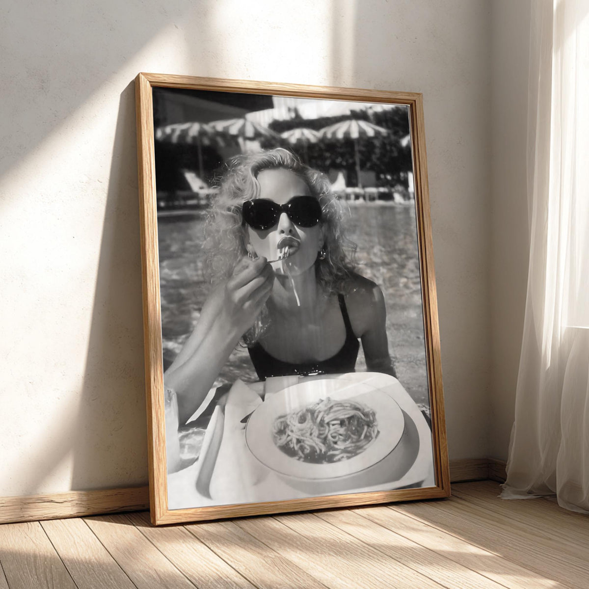 Poolside Spaghetti Diva Poster | Black and White Photography Print | Vintage Summer Wall Art | Retro Glamour Lifestyle Decor