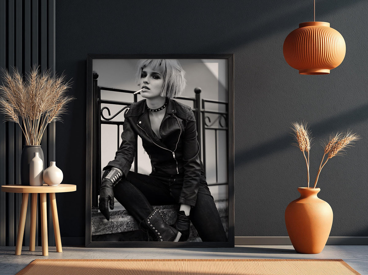 Punk Style Street Portrait Poster | Black and White Photography Print | Vintage Urban Wall Art | Retro Alternative Fashion Decor