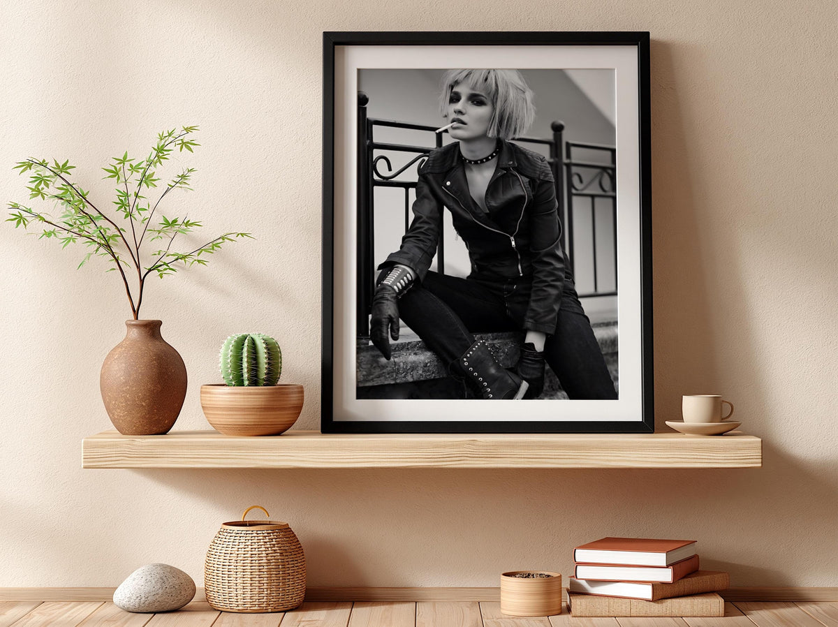 Punk Style Street Portrait Poster | Black and White Photography Print | Vintage Urban Wall Art | Retro Alternative Fashion Decor